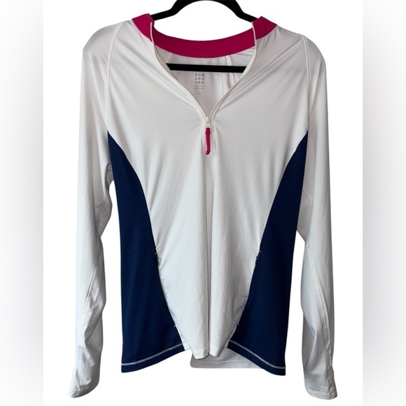 Title Nine Half Zip Hoodie Pullover Women’s Large White Navy Pink Activewear - Picture 2 of 6